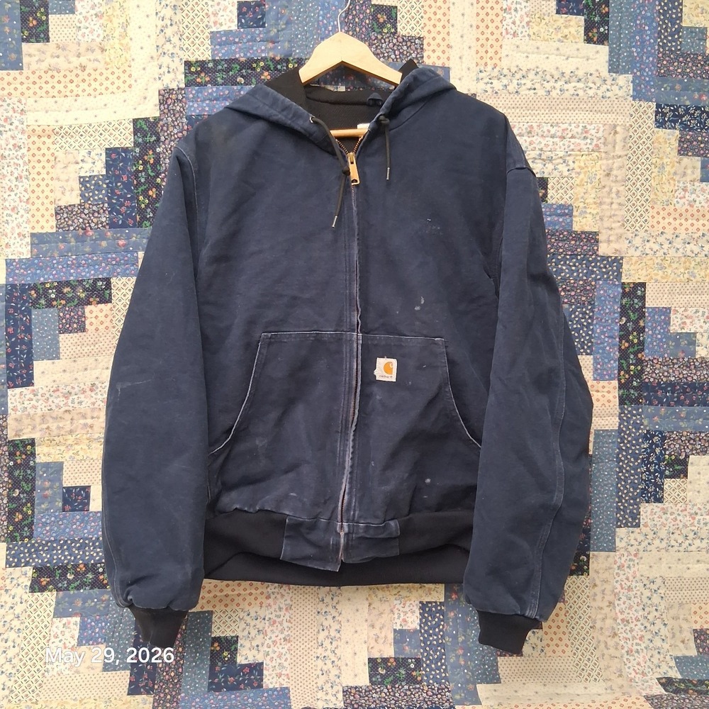 Carhartt J131 DNY Size Large Hooded Canvas Active Thermal Lined Jacket Navy